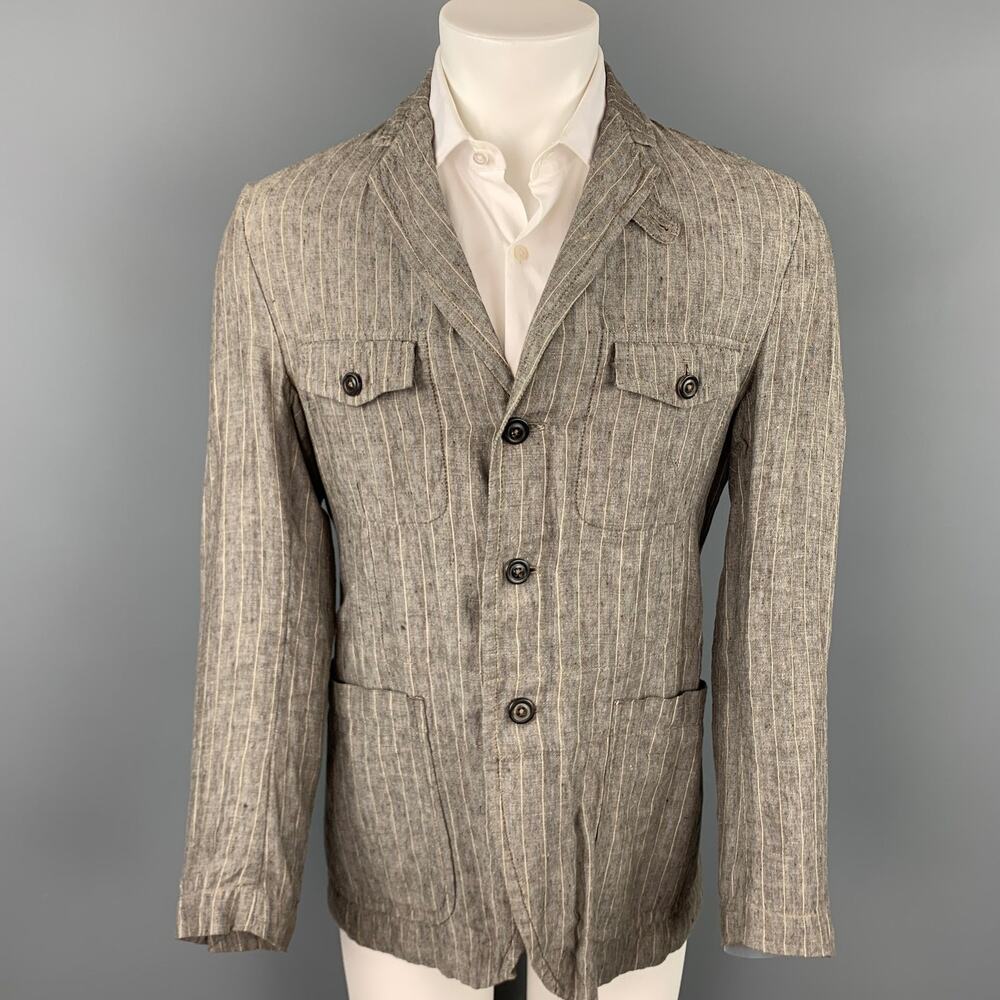 MESSAGERIE Size 38 Grey & Cream Stripe Linen Sport Coat